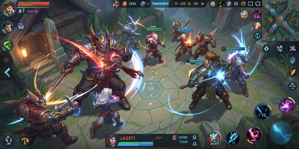 Screenshot utama JAGO11 menampilkan aksi pertempuran tim yang intens.