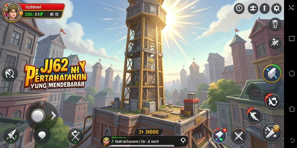 Screenshot gameplay <strong>JJ62</strong> yang menunjukkan aksi menara dalam pertahanan.