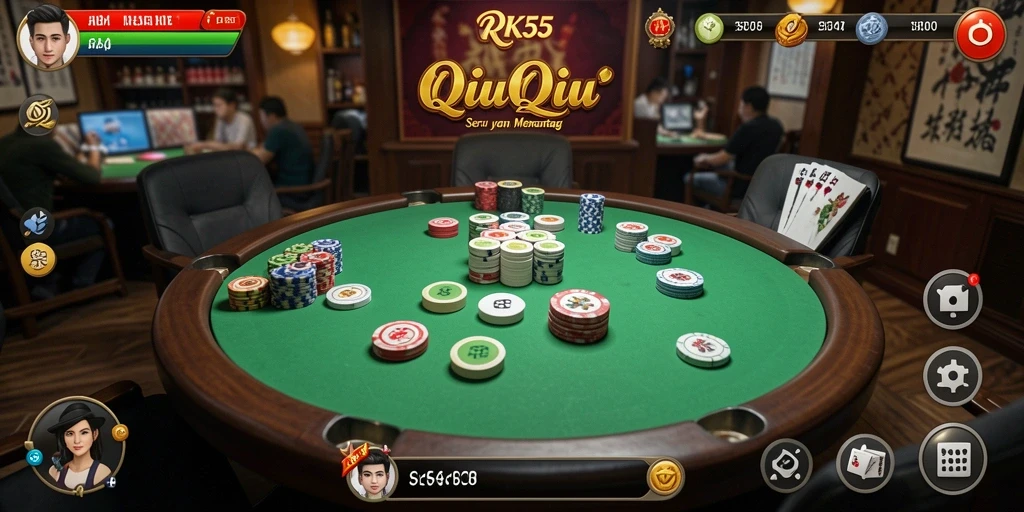 Tampilan gameplay seru dan kompetitif QiuQiu di RK55.